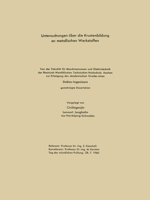 cover image of Untersuchungen über die Krustenbildung an metallischen Werkstoffen